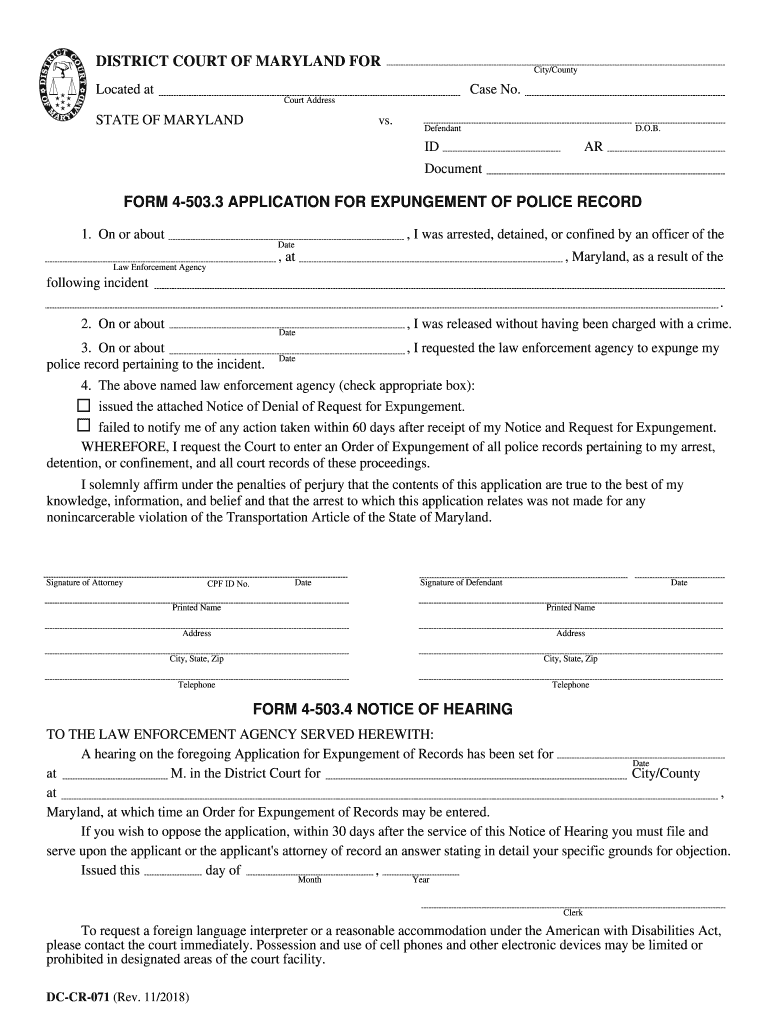 form 4-503 3 application for expungement of police record district Preview on Page 1