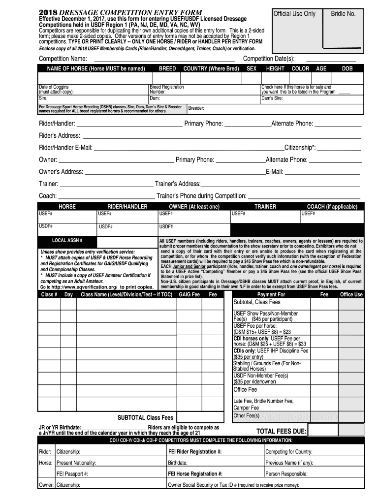 dressage competition entry form Preview on Page 1.