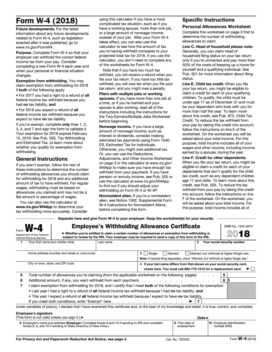 Form W-4 2018 Printable
