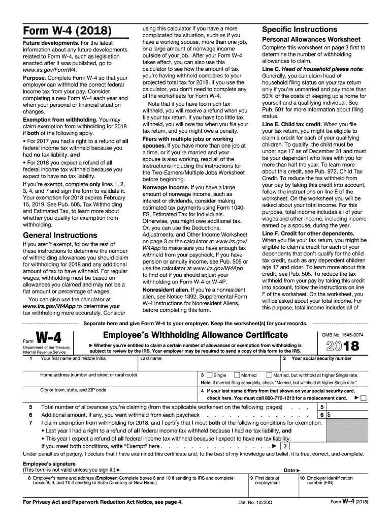 2018 Form IRS W 4 Fill Online Printable Fillable Blank PDFfiller