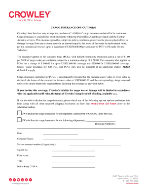 Liner Cargo Insurance Opt-Out Forms