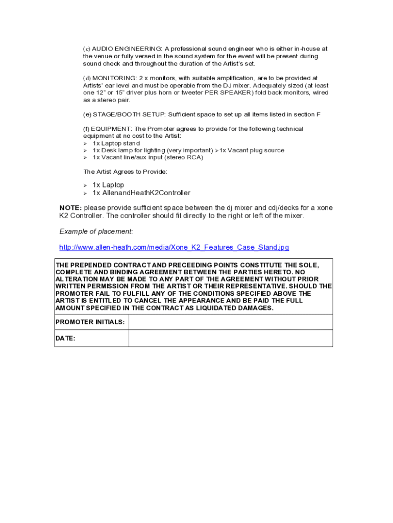 artist rider example Preview on Page 1