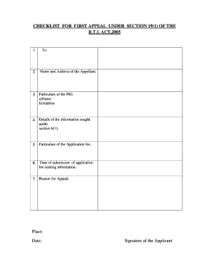 First Appeal Checklist RTI Act 2005