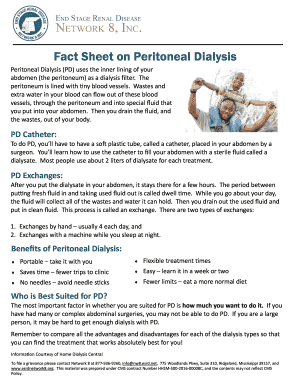 Fillable Online Fact Sheet on Peritoneal Dialysis - ESRD Network 8, Inc ...