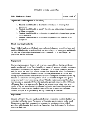 BSC 307 5-E Model Lesson Plan Form