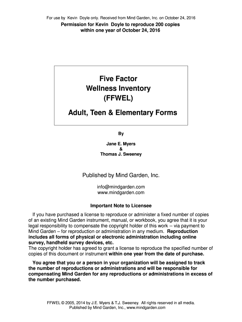 five factor wellness inventory Preview on Page 1