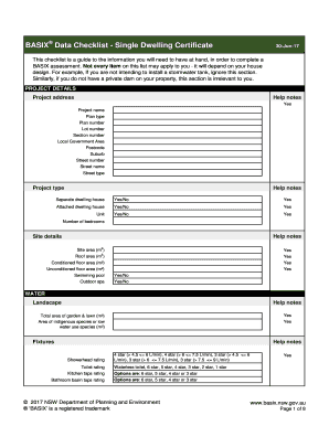 BASIX Data Checklist - Single Dwelling Certificate