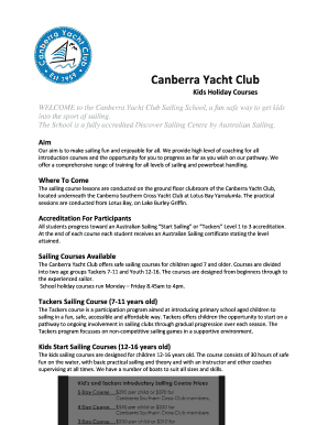 Kids Holiday Course Brochure. - The Canberra Yacht Club