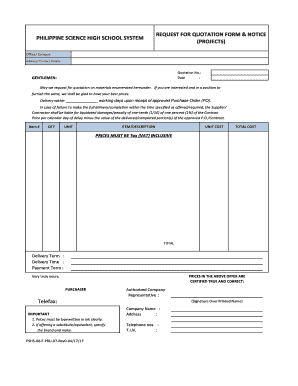 REQUEST FOR QUOTATION FORM &amp; NOTICE PHILIPPINE SCIENCE HIGH ...