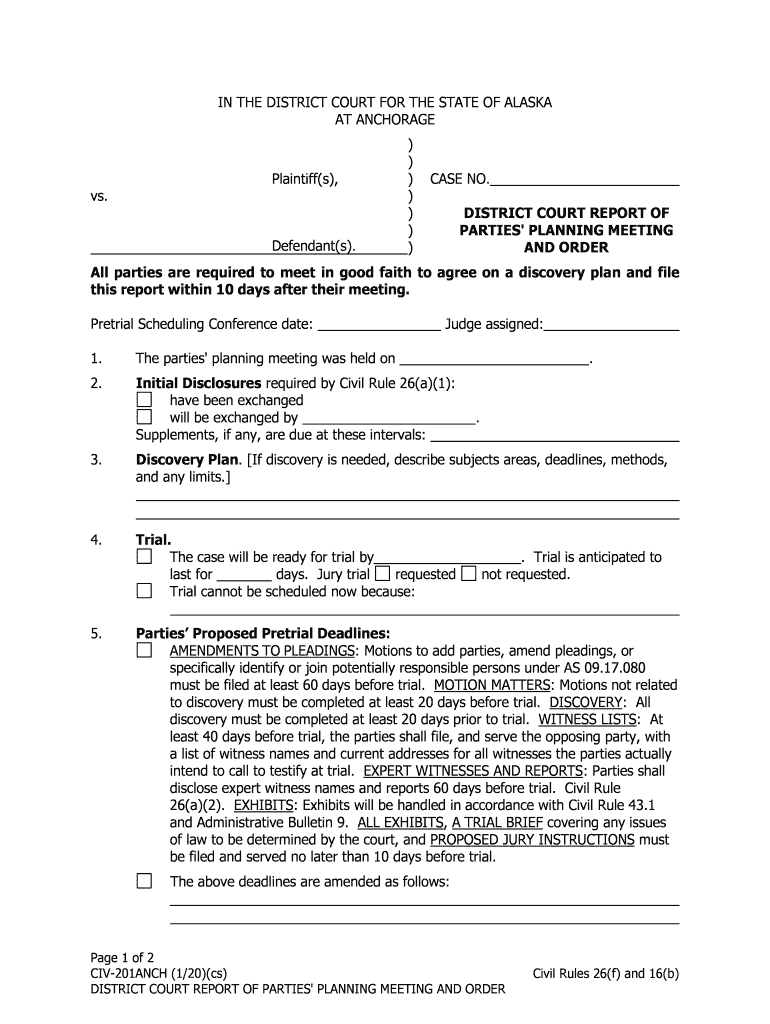 CIV-201 ANCH District Court Report of Parties - State of Alaska Preview on Page 1