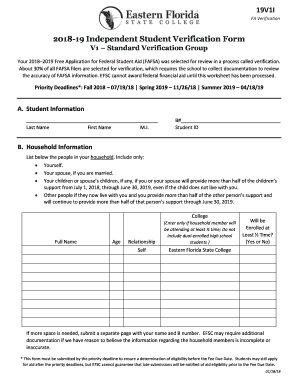 2018-19 Independent Student Verification Form