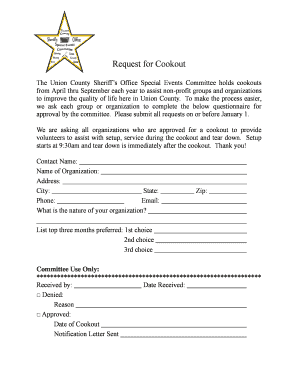 Fillable Online Cookout Request Fax Email Print - pdfFiller