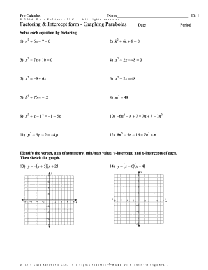 Fillable Online Infinite Algebra 2 - Factoring & Intercept form ...