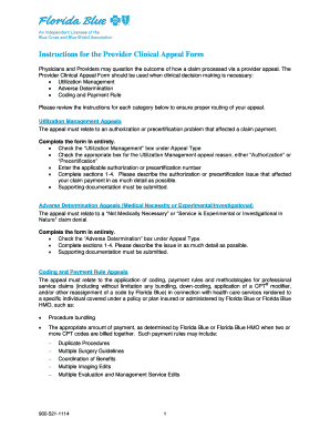 Fillable Online Prov Appeal Form Instructions - Florida Blue Fax Email ...