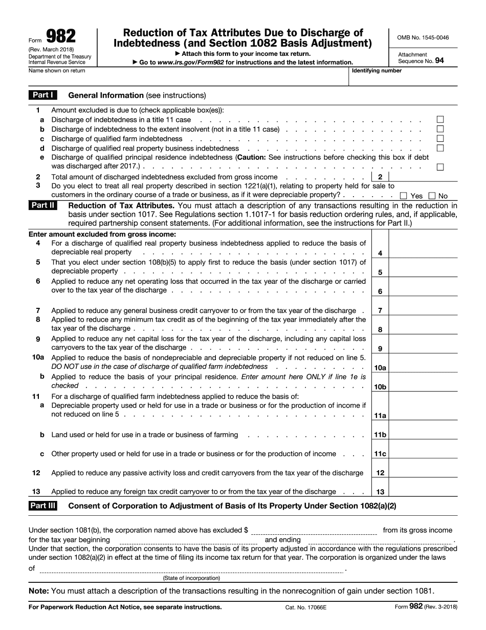 Example form 982 filled out