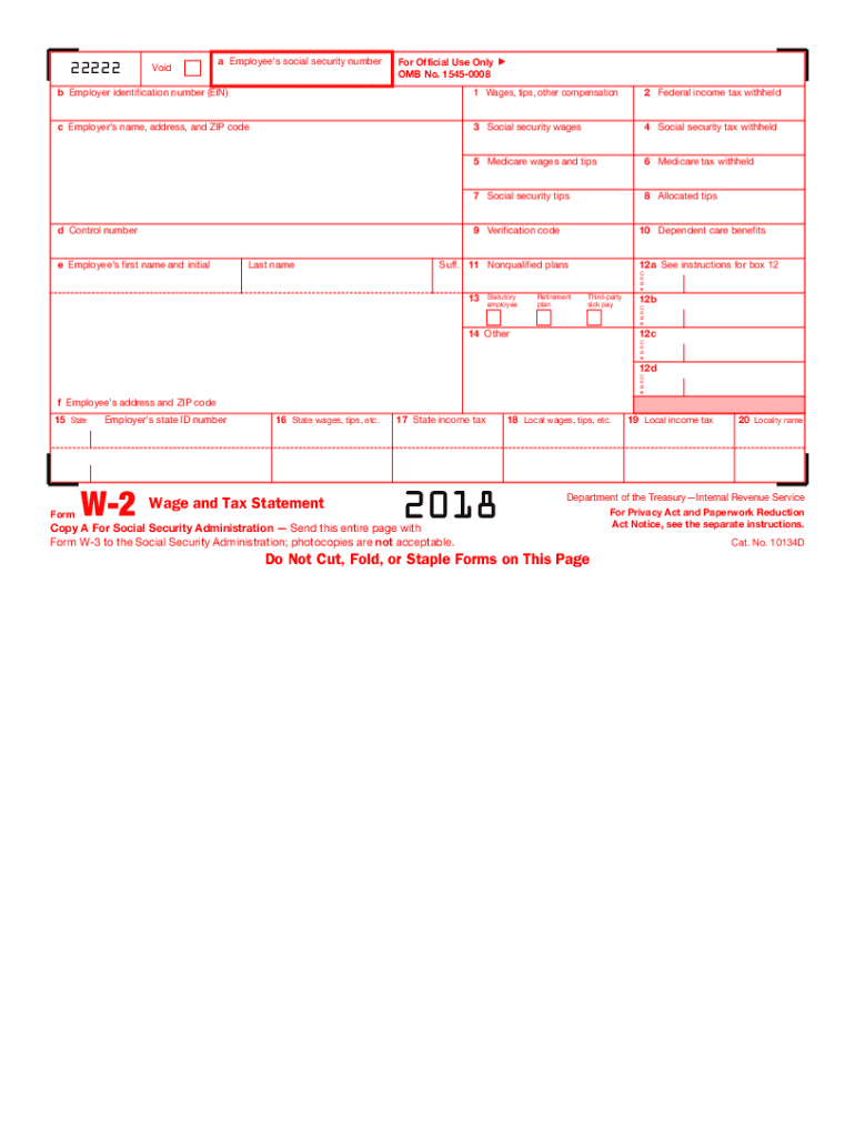 2018 IRS Tax Form W-2 Wage Stmts LASER 10 employees W3 #TF5650 6-pt >>NO Env 2 