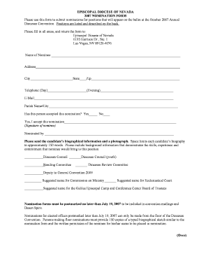 Please use this form to submit nominations for positions that will appear on the ballot at the October 2007 Annual