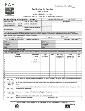 Fillable Online Application for Housing EAH Property Management Use ...