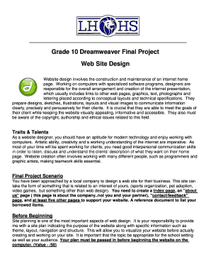 Grade 10 Dreamweaver Final Project Web Site Design