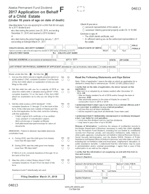 Fillable Online pfd alaska 2017 Application on Behalf of a Child Estate ...