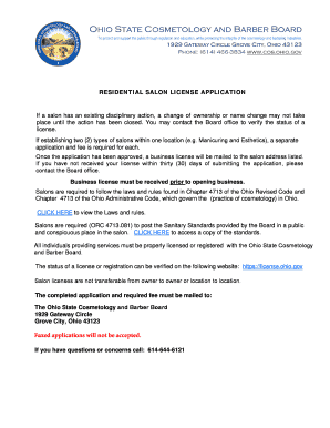 Boutique Salon Application COS052 - Ohio State Board of ...