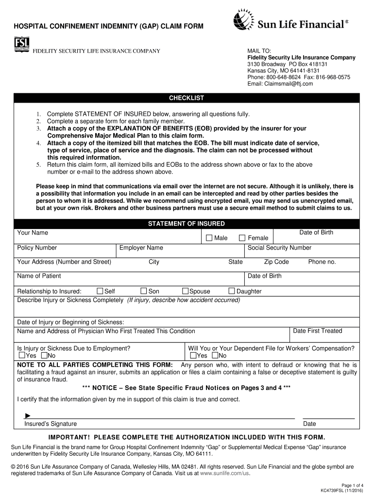 hospital confinement indemnity (gap) claim form - Assurant ... Preview on Page 1