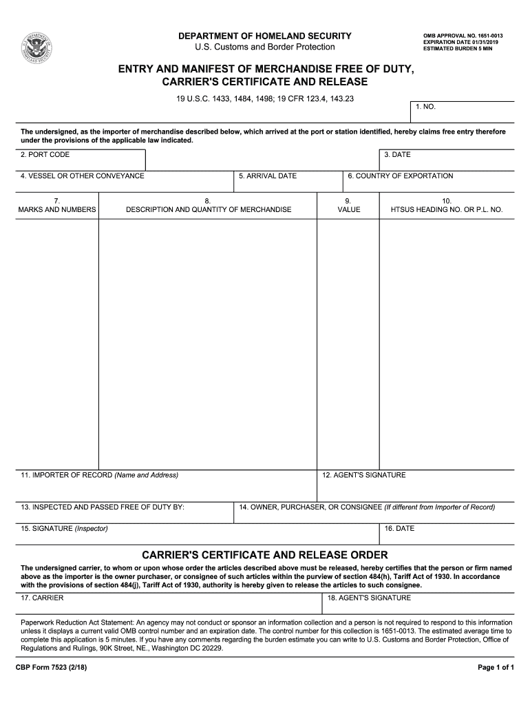 cbp form 7523 Preview on Page 1