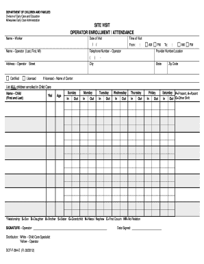 fillable online daily attendance record child care center dcf f