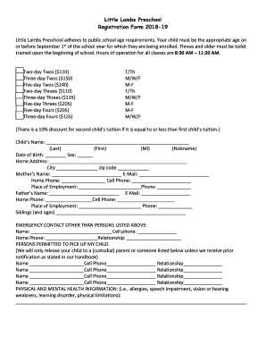 Little Lambs Preschool Registration Form 2018-19 Little Lambs ...