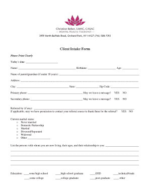 Client Intake Form - Orchard Park Counseling