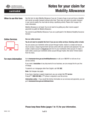 Fillable Online Notes for your claim for Mobility Allowance Fax Email ...