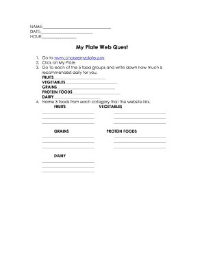 Myplate Webquest - Fill Online, Printable, Fillable, Blank | pdfFiller