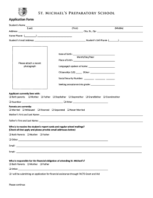 Fillable Online Application Form - St. Michael's Abbey Preparatory ...