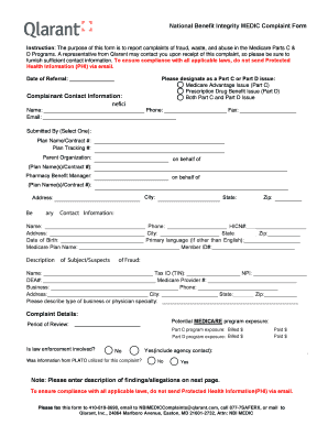 Benefit Integrity MEDIC Complaint Referral Form. Fraud, Waste, &amp; Abuse