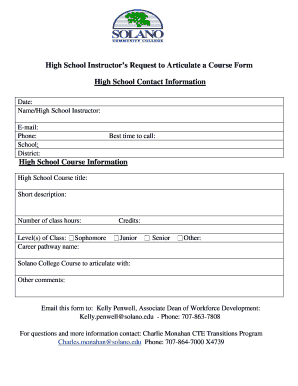 High School Instructors Request to Articulate a Course Form