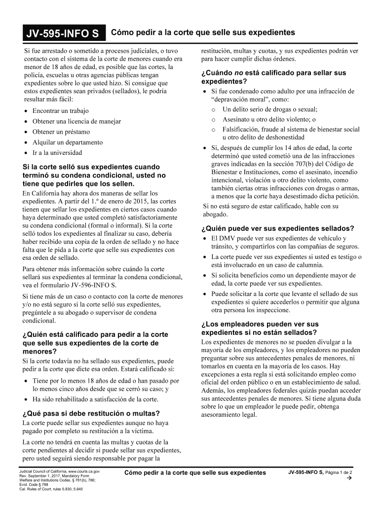 JV-595-INFO S How to Ask the Court to Seal Your ... - California Courts Preview on Page 1