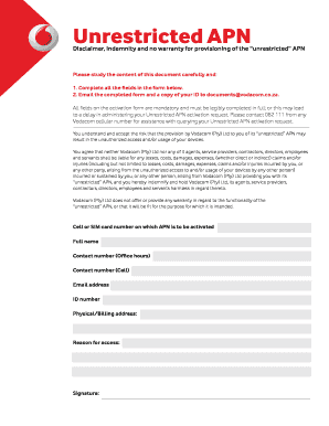 Vodacom Unrestricted APN Activation Form