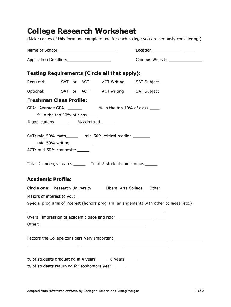 college research worksheet Preview on Page 1.