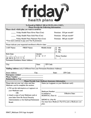 Fillable Online Medicare Enrollment Application - Friday Health Plans Fax Email Print - pdfFiller