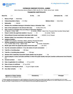 Transfer certificate