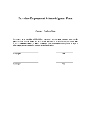 Fillable Online Part time Employment Acknowledgement Form.doc Fax Email ...