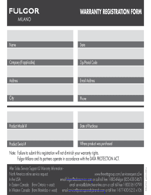 warranty registration form - Fulgor Milano