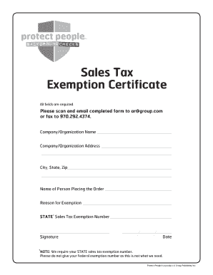 Sales Tax Exemption Certificate - Protect People