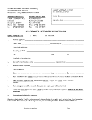 APPLICATION FOR PHOTOVOLTAIC INSTALLER LICENSE