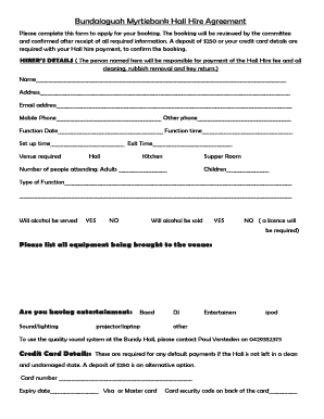 Bundalaguah Myrtlebank Hall Hire Agreement - The Bundy Hall
