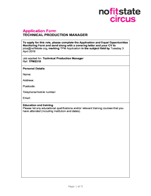 Fillable Online Application Form Technical Production Manager ENG Fax ...