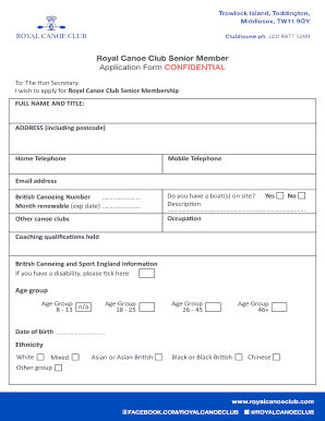 Royal Canoe Club Senior Member Application Form