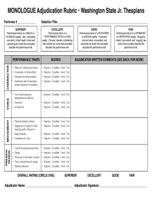 Washington State Jr. Thespians Adjudication Rubric