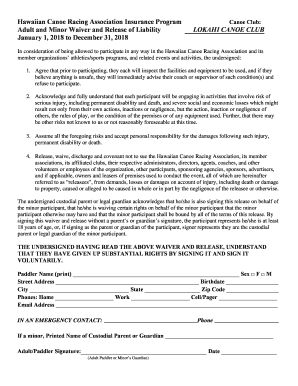 Hawaiian Canoe Racing Association Waiver and Release