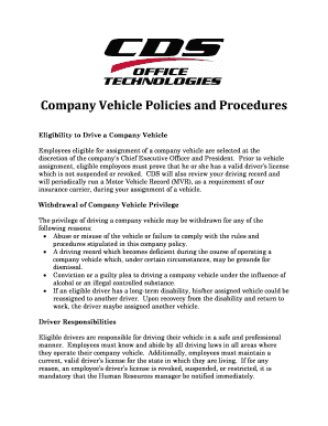 Company Car Policies and Procedures - CDS Office Technologies